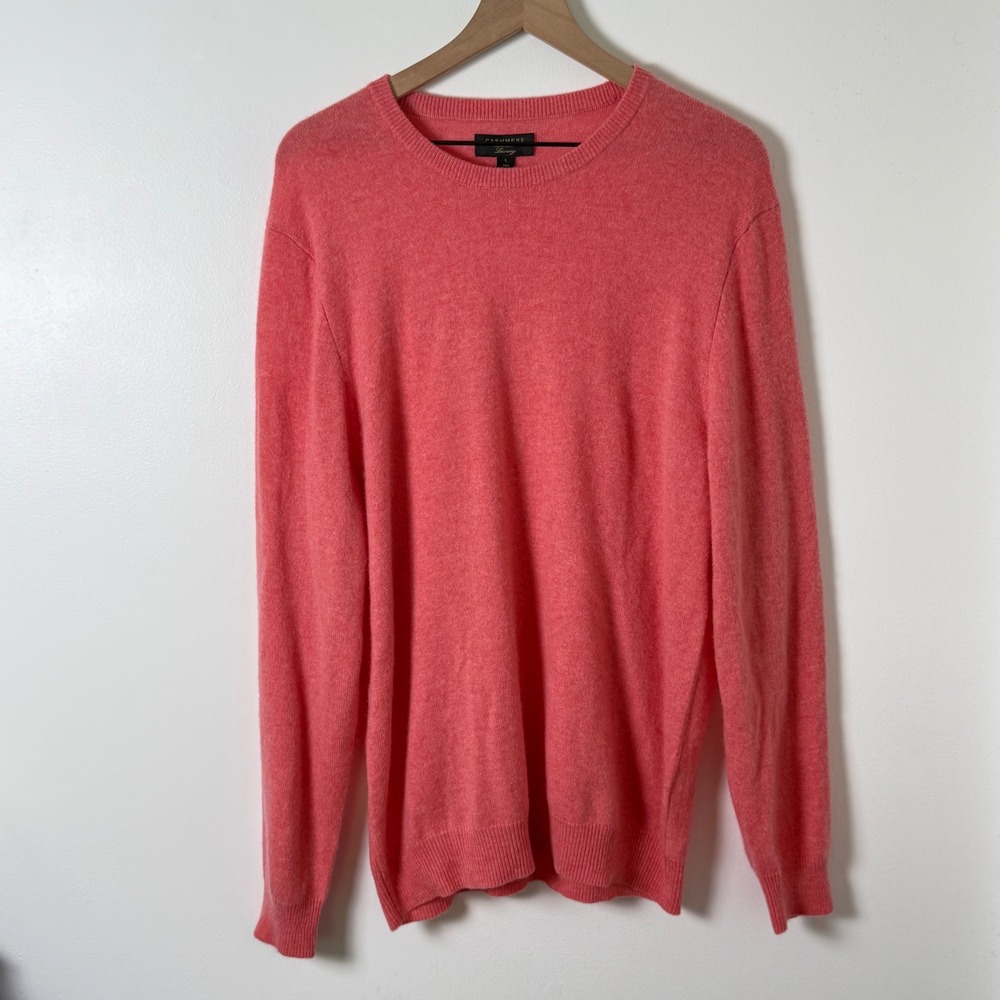 Club Room 100% Cashmere Sweater Mens Large Pink Coral Crewneck Quiet Luxury Knit